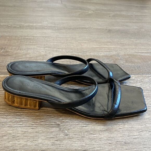 Cult Gaia Liz Black Leather Slide Sandals w Bamboo Inspired Block Heel Size 41 - Picture 7 of 12